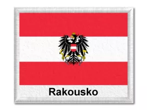 Rakouská vlajka s textem tištěná Bílý rámeček