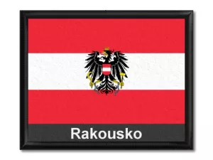 Rakouská vlajka s textem tištěná Černý rámeček