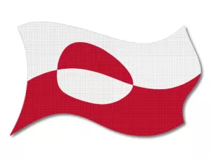 Grónská vlajka vlající