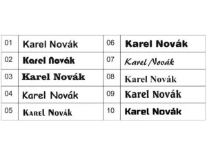 Dveřní štítek typ 05 Fonty pro gravírování