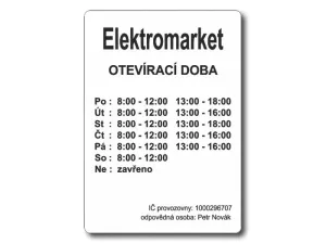  Firemní štítek s prodejní dobou bílý