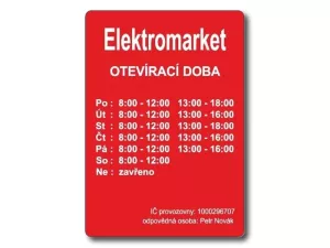  Firemní štítek s prodejní dobou červený