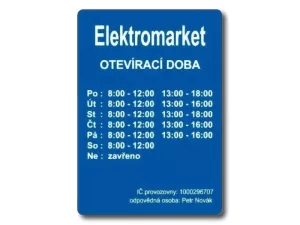  Firemní štítek s prodejní dobou modrý