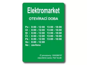  Firemní štítek s prodejní dobou zelený