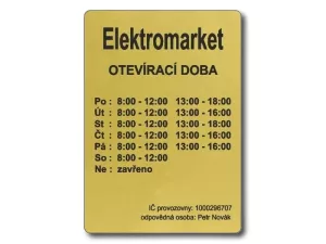  Firemní štítek s prodejní dobou zlatý