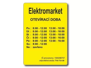  Firemní štítek s prodejní dobou