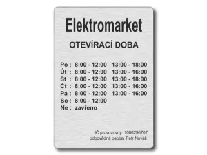  Firemní štítek s prodejní dobou stříbrný