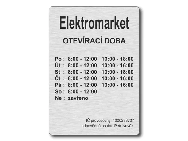  Firemní štítek s prodejní dobou stříbrný