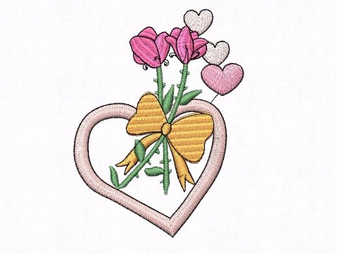 Výšivka Srdce s květinou